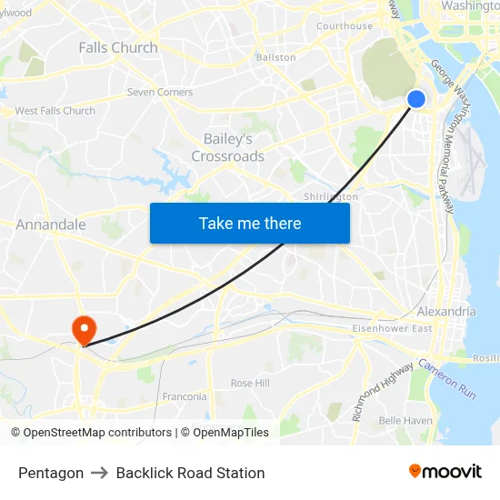 Pentagon to Backlick Road Station map