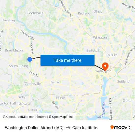 Washington Dulles Airport (IAD) to Cato Institute map