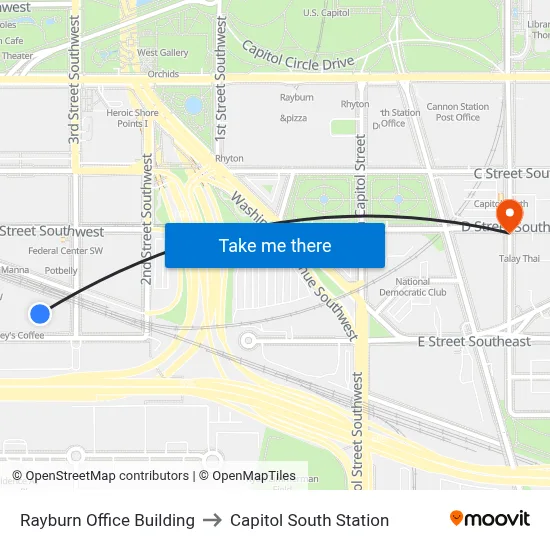 Rayburn Office Building to Capitol South Station map