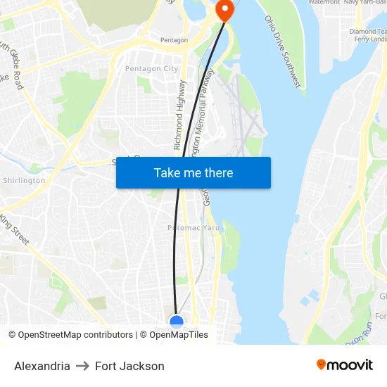 Alexandria to Fort Jackson map