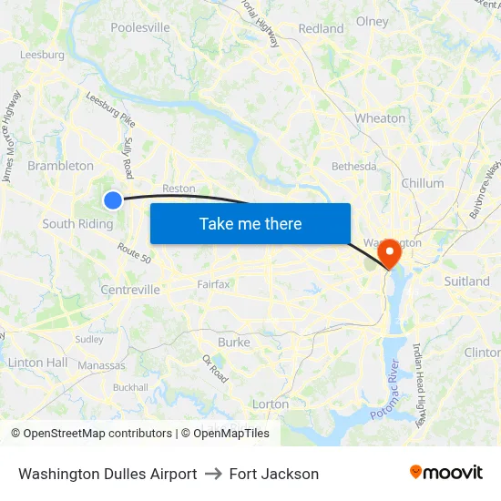 Washington Dulles Airport to Fort Jackson map