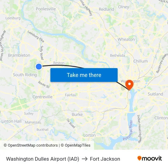 Washington Dulles Airport (IAD) to Fort Jackson map