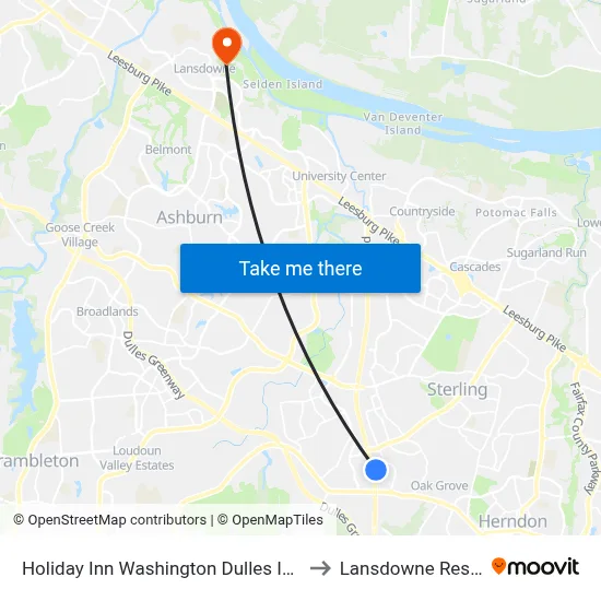 Holiday Inn Washington Dulles International Airport an IHG Hotel Sterling to Lansdowne Resort and Spa Leesburg map