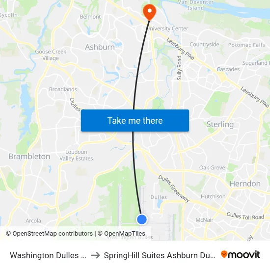 Washington Dulles Airport to SpringHill Suites Ashburn Dulles North map