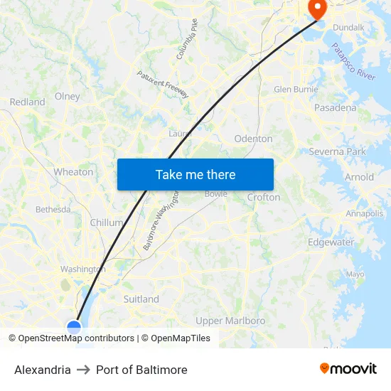 Alexandria to Port of Baltimore map