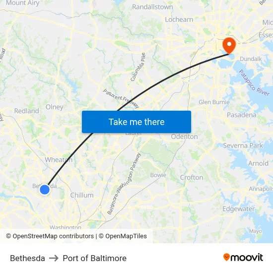 Bethesda to Port of Baltimore map