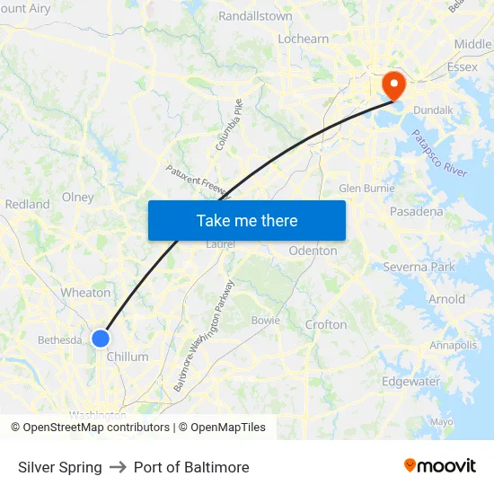 Silver Spring to Port of Baltimore map