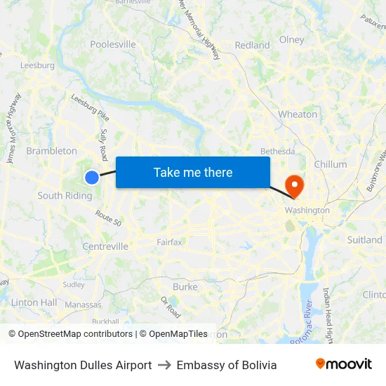 Washington Dulles Airport to Embassy of Bolivia map