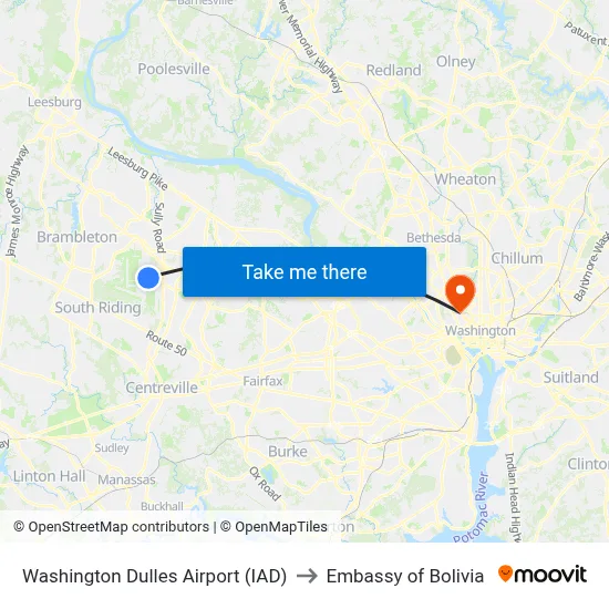Washington Dulles Airport (IAD) to Embassy of Bolivia map