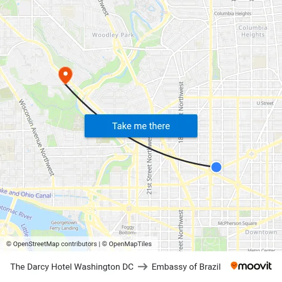 The Darcy Hotel Washington DC to Embassy of Brazil map