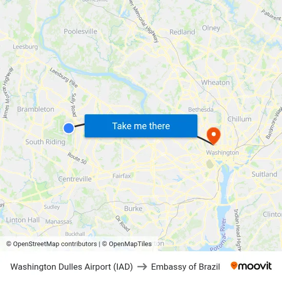 Washington Dulles Airport (IAD) to Embassy of Brazil map