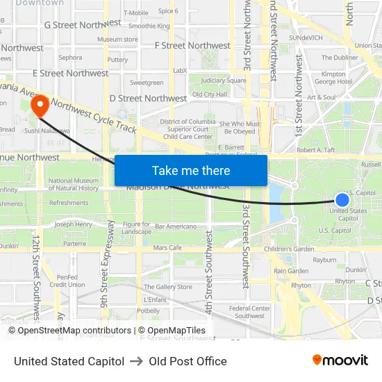 United Stated Capitol to Old Post Office map