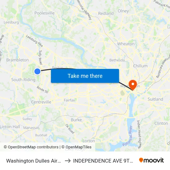 Washington Dulles Airport (IAD) to INDEPENDENCE AVE 9TH ST SW eb map