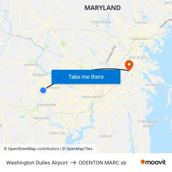 Washington Dulles Airport to ODENTON MARC sb map