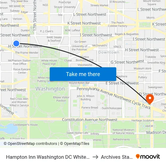 Hampton Inn Washington DC White House to Archives Station map