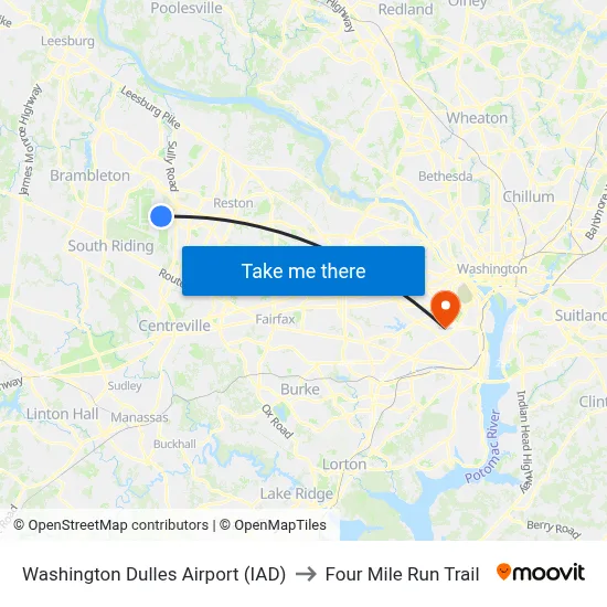 Washington Dulles Airport (IAD) to Four Mile Run Trail map