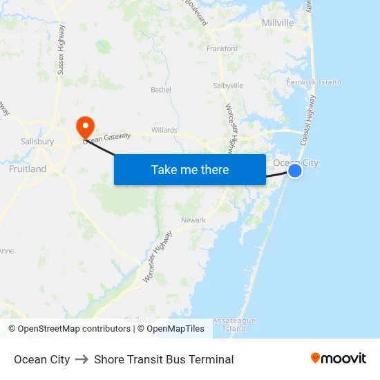 Ocean City to Shore Transit Bus Terminal map