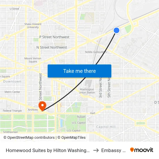 Homewood Suites by Hilton Washington DC NoMa Union Station to Embassy of Canada map
