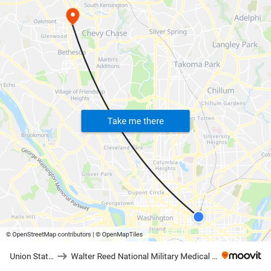 Union Station to Walter Reed National Military Medical Center map