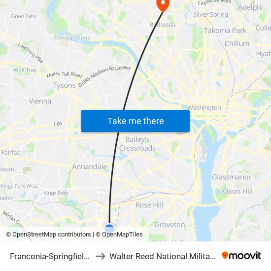 Franconia-Springfield Metro Bay E to Walter Reed National Military Medical Center map