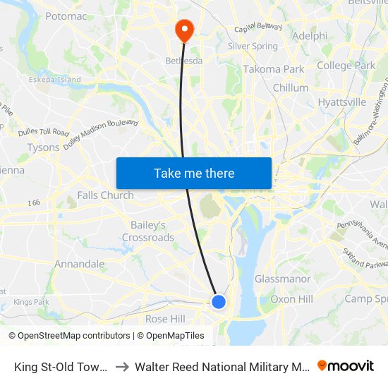 King St-Old Town+Bay K to Walter Reed National Military Medical Center map