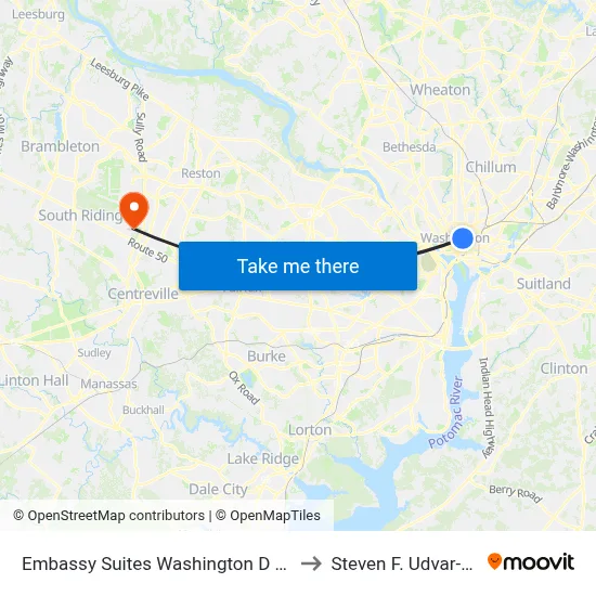 Embassy Suites Washington D C Convention Center to Steven F. Udvar-Hazy Center map