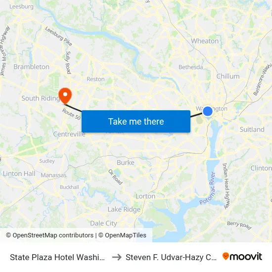 State Plaza Hotel Washington to Steven F. Udvar-Hazy Center map