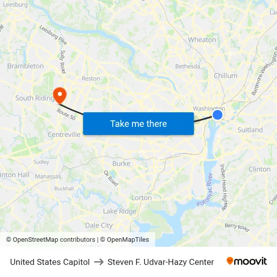 United States Capitol to Steven F. Udvar-Hazy Center map