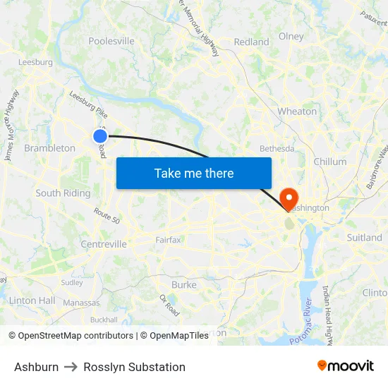 Ashburn to Rosslyn Substation map