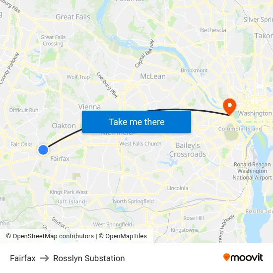 Fairfax to Rosslyn Substation map