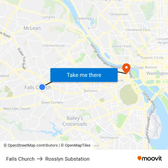 Falls Church to Rosslyn Substation map