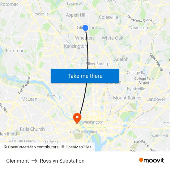 Glenmont to Rosslyn Substation map
