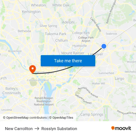 New Carrollton to Rosslyn Substation map