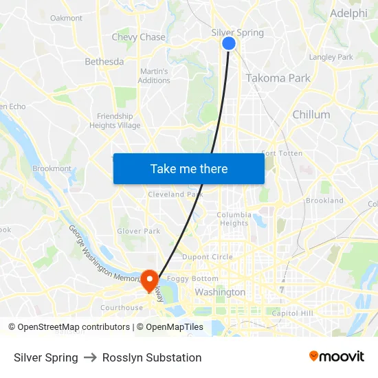 Silver Spring to Rosslyn Substation map