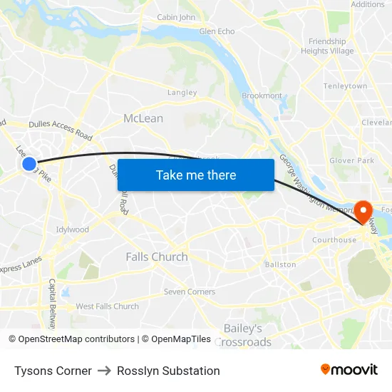 Tysons Corner to Rosslyn Substation map