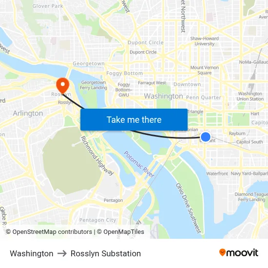 Washington to Rosslyn Substation map