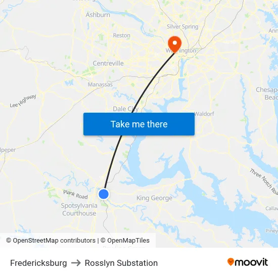 Fredericksburg to Rosslyn Substation map