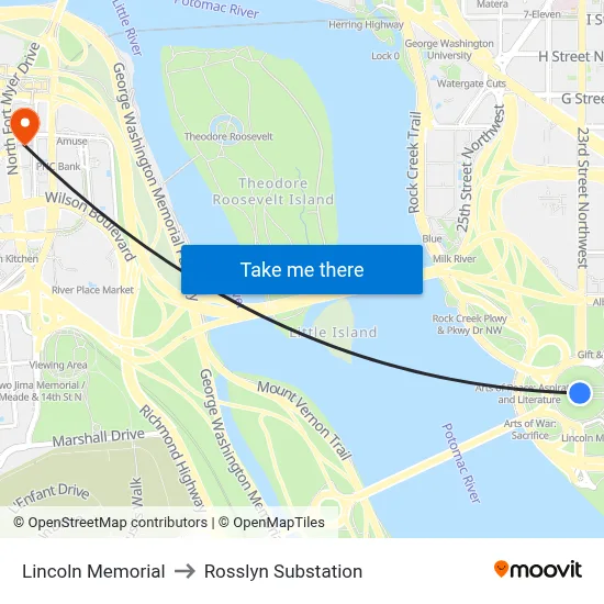 Lincoln Memorial to Rosslyn Substation map