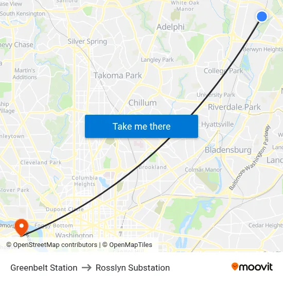 Greenbelt Station to Rosslyn Substation map