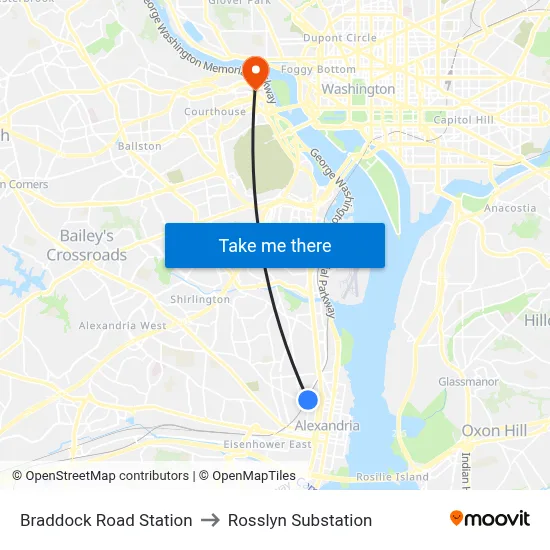 Braddock Road Station to Rosslyn Substation map
