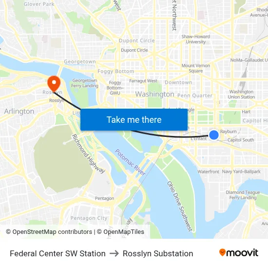 Federal Center SW Station to Rosslyn Substation map