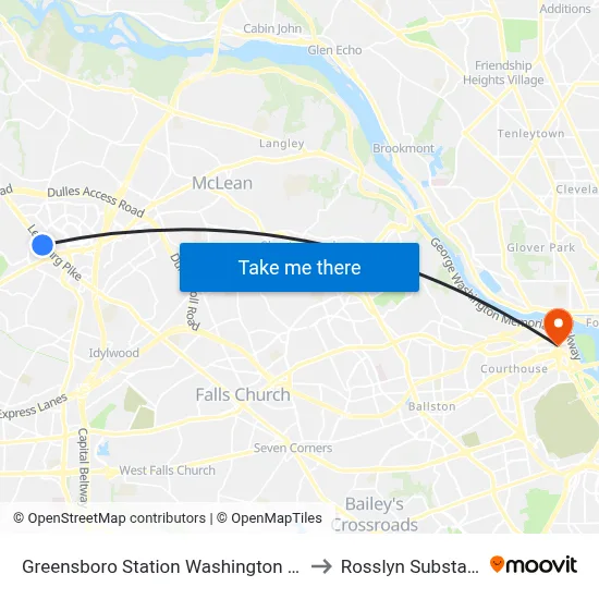 Greensboro Station Washington Metro to Rosslyn Substation map