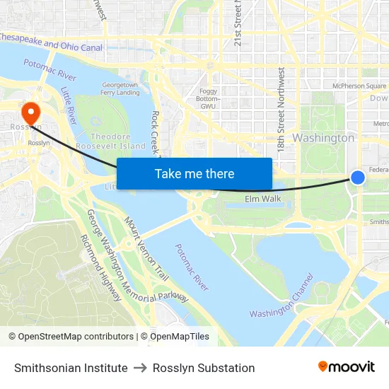 Smithsonian Institute to Rosslyn Substation map