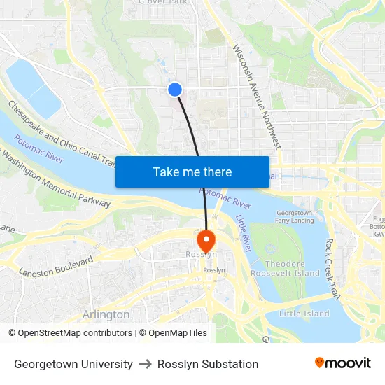 Georgetown University to Rosslyn Substation map