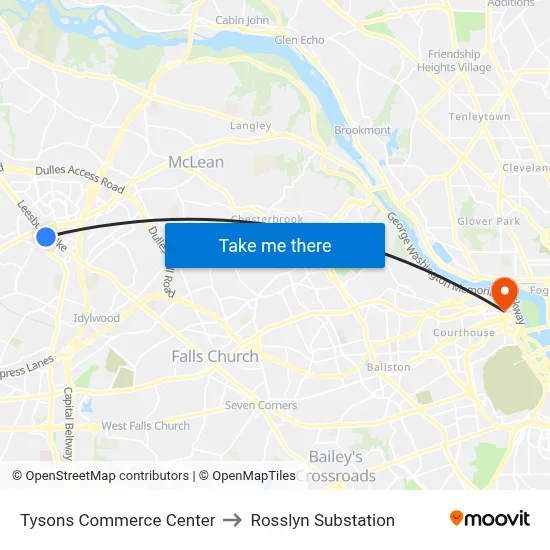 Tysons Commerce Center, 8219 Leesburg Pike to Rosslyn Substation map