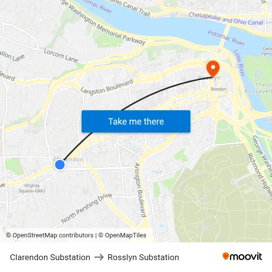 Ballston Substation to Rosslyn Substation map