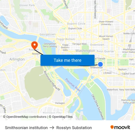 Smithsonian institution to Rosslyn Substation map