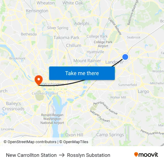 New Carrollton Station to Rosslyn Substation map