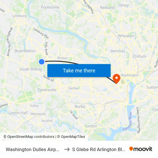 Washington Dulles Airport to S Glebe Rd Arlington Blvd map