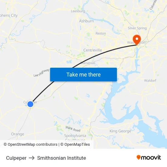 Culpeper to Smithsonian Institute map
